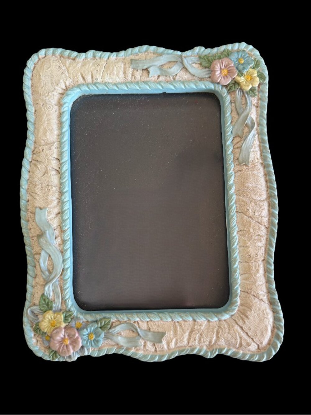 Beautiful White with Pastel Flowers Vintage Picture Frame